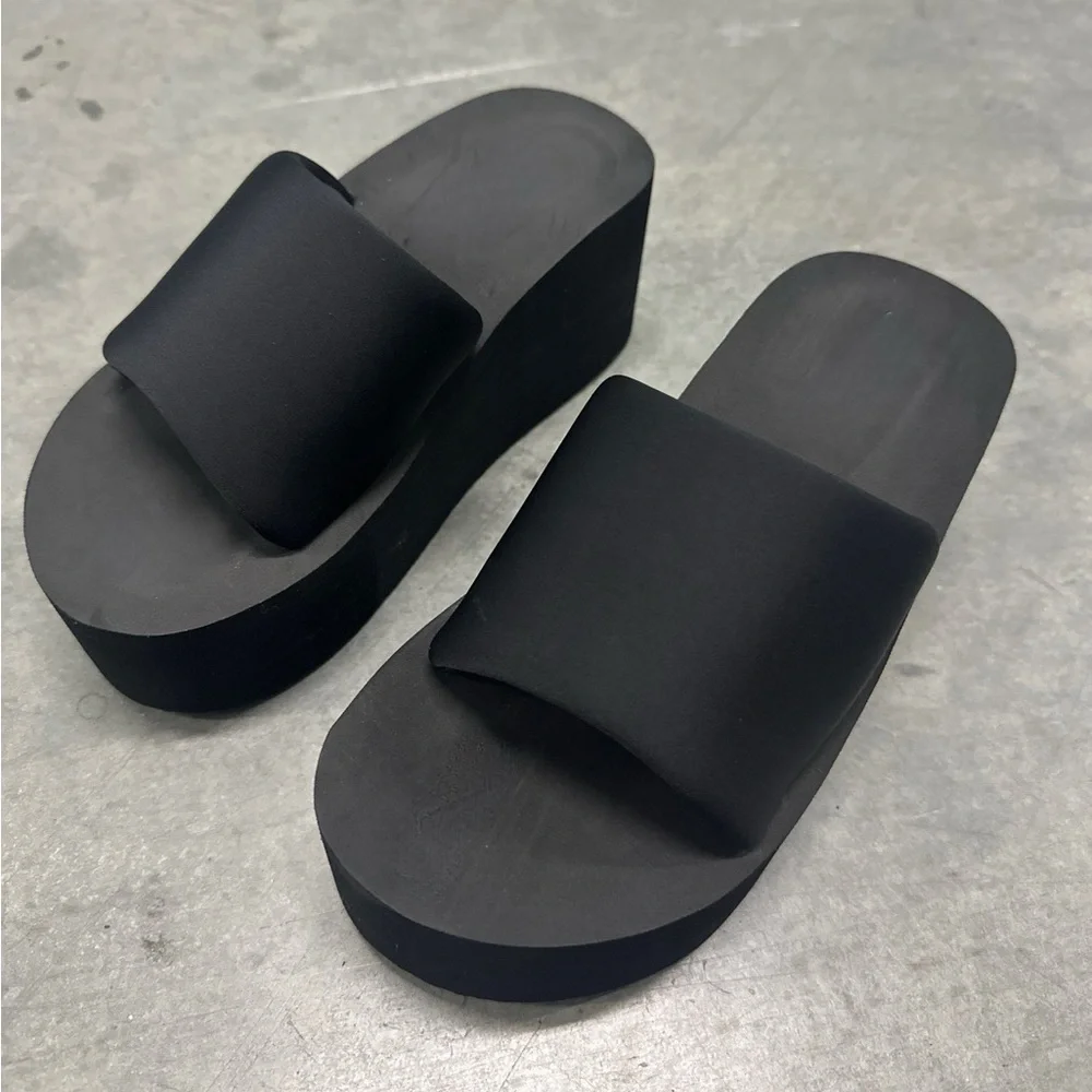 🖤 New! Black Platform Memory Foam Like Wedge Slide Sandals *RUNS BIG*